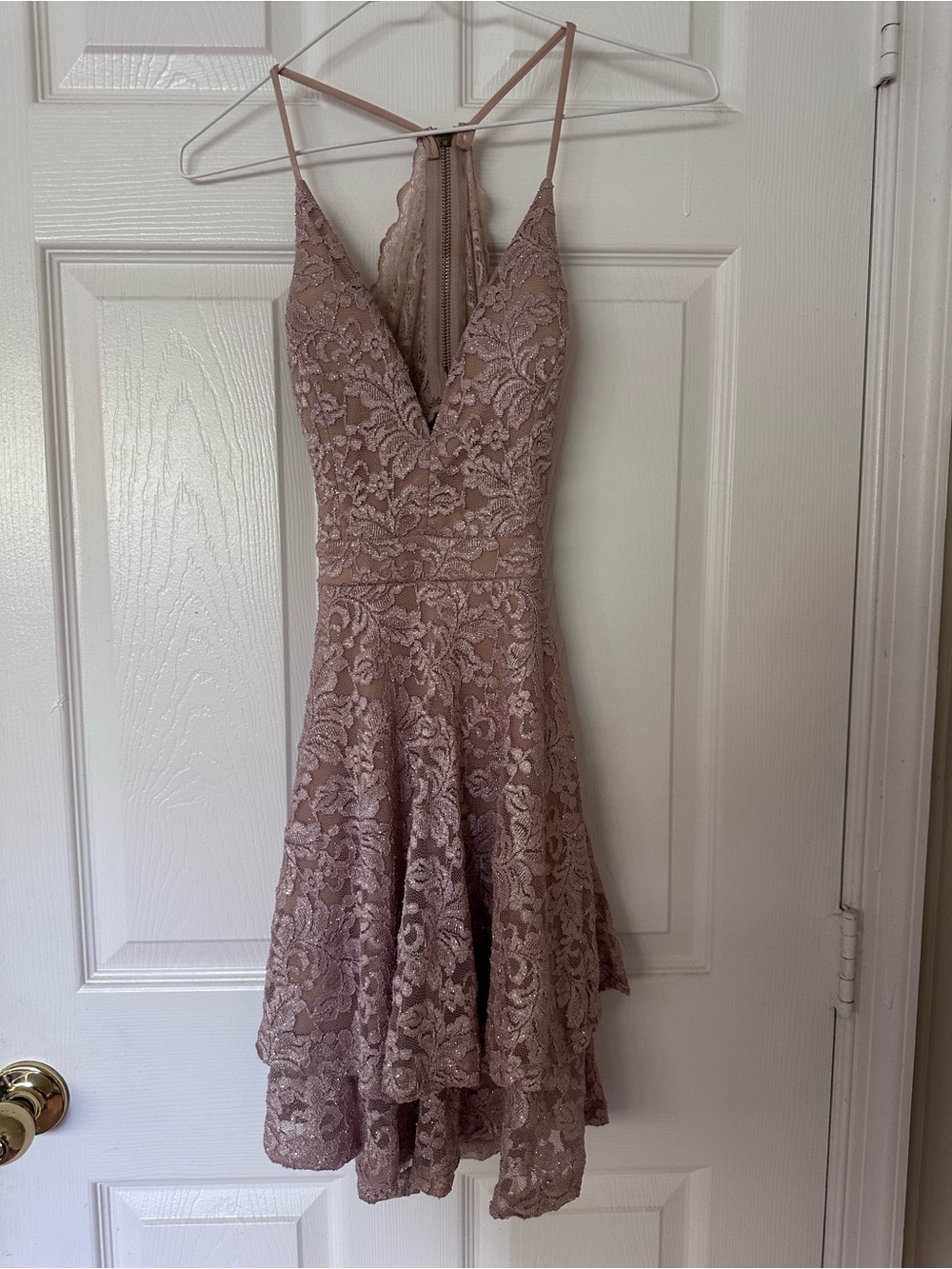 Emerald Sundae Mauve Lace High-Low Dress
